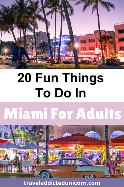 Discover the best fun things to do in Miami for adults with this helpful guide! From exciting nightlife and trendy bars to stunning beaches and cultural hotspots, Miami offers endless entertainment options. Whether you're into art, dining, or outdoor adventures, this blog post highlights the top activities that make Miami the perfect destination for grown-up fun. Ready to plan your next Miami adventure? Click through for all the details! #Miami #MiamiForAdults #TravelIdeas #Nightlife Top Things To Do In Miami, 3 Days In Miami, Miami On A Budget, Miami Must Do, Miami Things To Do In One Day, What To Do In Miami Florida, Best Things To Do In Miami, Miami To Do, Fun Things To Do In Miami