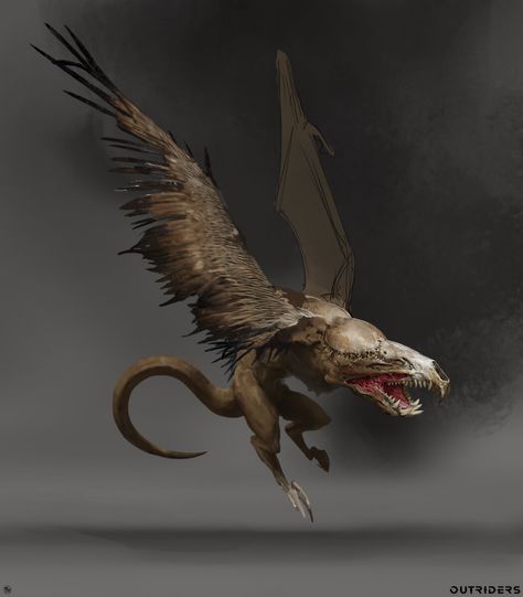 ArtStation - Outriders : Sciathan (flying creature), Maciej Janaszek Flying Monsters, Wing Art, Beast Creature, Monster Concept Art, Alien Creatures, Dungeons And Dragons Homebrew, Creature Feature, Mythical Creatures Art, Monster Design