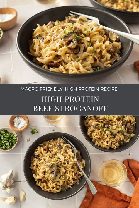 High Protein Beef Stroganoff - High Protein Pasta Recipes – Everyday Dishes High Protein Camping Meals, Healthy High Protein Meals Dinners, High Protein Casserole Recipes, Healthy High Protein Dinner, Healthy Stroganoff, High Protein Pasta Recipes, Healthy Beef Stroganoff, Protein Pasta Recipes, High Protein Recipes Dinner