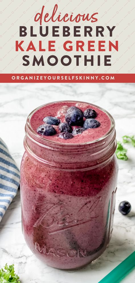 Kale Smoothies With Fruit, Kale Breakfast Smoothie, Smoothie Recipes Kale, Kale In Smoothies, Blueberry Kale Smoothie Recipes, Vegan Kale Smoothie, Kale And Blueberry Smoothie, Kale Shakes Recipes, Kale Shake Recipes