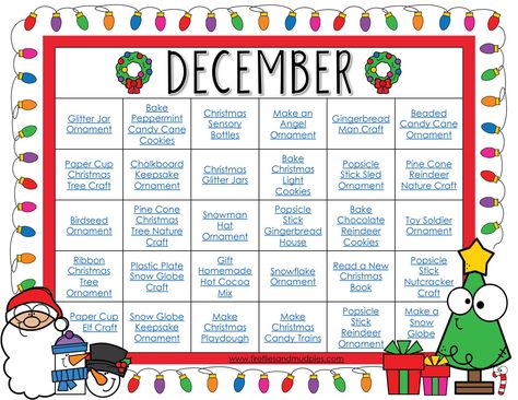 December Activity Calendar - Free activity calendar packed with 30 fun December crafts and activities for kids. They are all perfect for home or school! December Calendar Activities, December After School Activities, First Day Of December Activities, December School Activities, December Fun Calendar, Christmas Calendar Activities, Fun December Activities For Kids, Month Of December Activities, Toddler December Activities