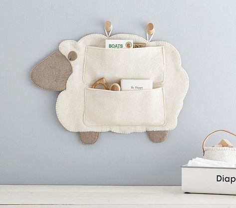 Art/wall Decor - Add soft, sweetly-styled organization to their walls and nursery with our felted storage accessories featuring plush wool detail and a cozy lamb. Durable and ... Wall Pottery, Lamb Nursery, Diy Bebe, Seni 2d, Storage Wall, Baby Box, Baby Diy, Crib Mobile, Wall Storage