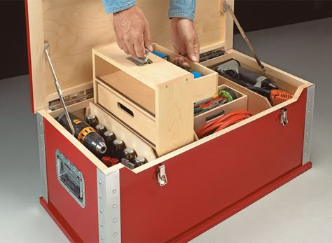 Woodsmith Plans, Tool Box Diy, Wood Tool Box, Wooden Tool Boxes, Tool Cabinet, Garage Tools, Shop Storage, Tool Chest, Wood Tools