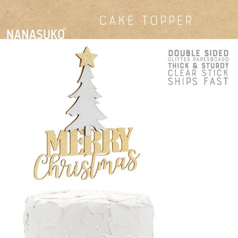 "merry Christmas Cake Topper with Christmas tree READY TO SHIP IN 1 BUSINESS DAY ✿ SHOP MATCHING ITEMS HERE ✿ https://www.etsy.com/shop/NANApartysimplified?ref=seller-platform-mcnav&search_query=christmas ✿ VISIT OUR SHOP HERE ✿ https://www.etsy.com/shop/NANApartysimplified ✿ MORE DETAILS ✿ An elegant and classy way to decorate your cake. Our premium thick and sturdy REAL glitter paperboard cake topper will not shed glitter on your cake. The topper is also a great keepsake item. You can simply r Christmas Tree Winter Wonderland, Merry Christmas Cake Topper, Merry Christmas Cake, Glitter Party Decorations, Gold Glitter Party, Dessert Table Sign, Christmas Cake Topper, Quilling Christmas, Christmas Topper