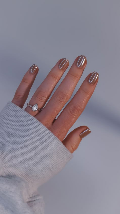 Toffee Chrome Nails, Opi Chrome Nails, Best Chrome Nails, Fall Nails With Chrome, Crome Nails Designs, Fall Chrome Nails Designs, Nails With Chrome Powder, Fall Chrome Nail Colors, Nail Designs Brown