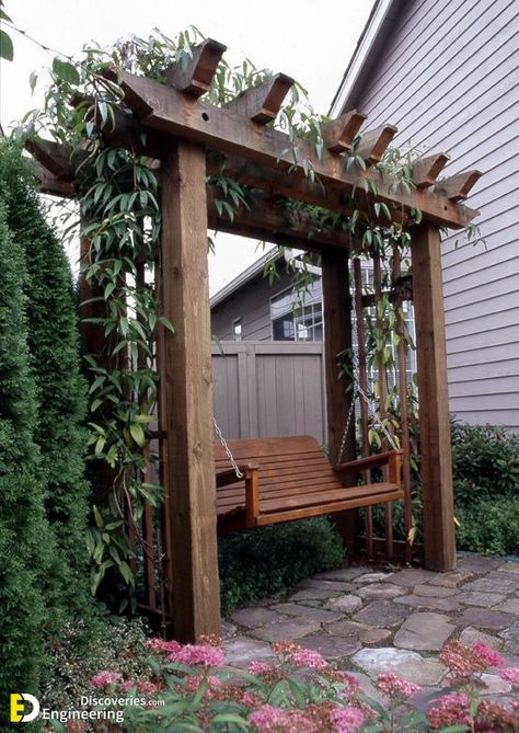 Trellis Diy, Diy Garden Trellis, Backyard Swings, Pergola Swing, Building A Pergola, Pergola Lighting, Diy Trellis, Garden Arbor, Meteor Garden 2018