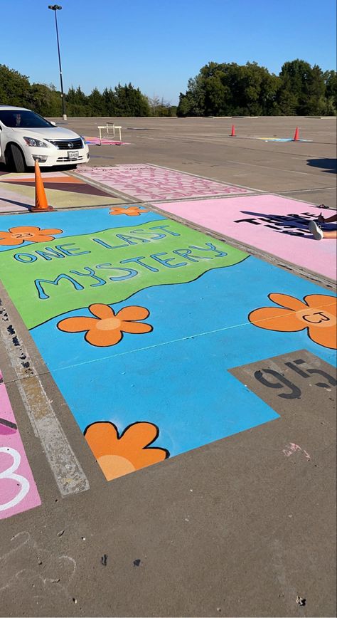 Spiderman Senior Parking Spot, Group Parking Spot Ideas, Coraline Senior Parking Spot, Easy Painted Parking Spots, Chalk Your Spot Ideas, Senior Parking Spot Painting Funny, Senior Parking Spot Ideas Simple, Senior Parking Spaces Theatre, Painted Senior Parking Spot Ideas