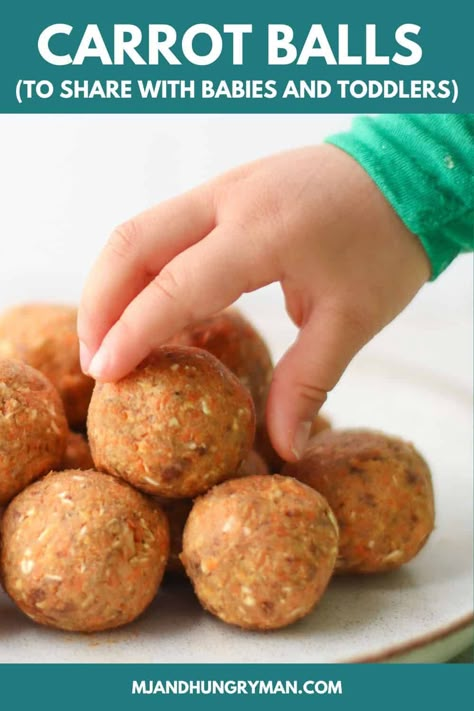 Montessori Snack Ideas, What To Do With Extra Carrots, Toddler Protein Balls, Toddler Energy Balls, Toddler Protein Snacks, Baby Snack Ideas, Carrot Balls, Veggie Balls, Blw Recipes