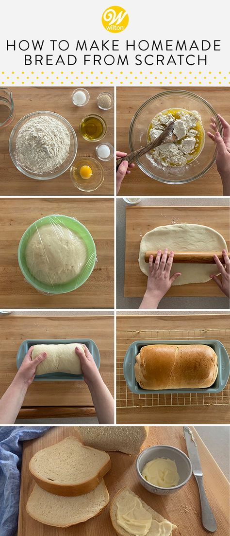 If you want to learn how to make yeast bread dough, you��’ve come to the right place. This easy homemade bread recipe includes helpful tips and tricks about bread baking, as well as creative ways to turn your dough into a delicious family dinner with focaccia and pizza dough adaptations! #wiltoncakes #bread #breadmaking #breadrecipes #homemade #recipes #yeast #cooking #classic #favorite #easy #yeast #whitebread #breadflour #beginner #simple #basic #breadideas #baking #howto Make Homemade Bread, Basic Bread Recipe, Easy Homemade Bread, Resepi Roti, Bread From Scratch, Homemade Bread Recipe, Bread Dough Recipe, Delicious Family Dinners, Homemade Bread Recipes Easy