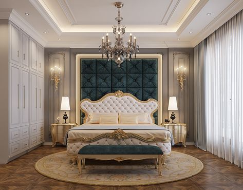 BLUE on Behance Classic Bedroom Design, Royal Bedroom, Villa Apartment, Luxury Bedroom Decor, Luxurious Bedroom, Classic Bedroom, Luxury Homes Interior, Hotel Resort, Bedroom Furniture Design