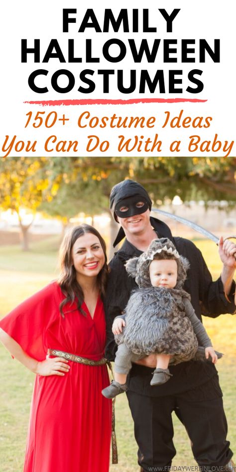 Family Halloween Costumes: 150+ family costumes you can do as a couple or with a baby Family Costumes For 3, Halloween Costume Awards, Couple Costume Ideas, Family Themed Halloween Costumes, Couples Costumes Creative, First Halloween Costumes, Halloween Costumes For Family, Themed Halloween Costumes