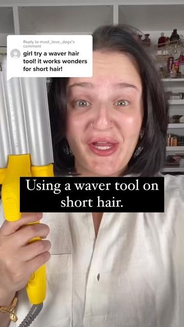 Hair Waver Styles Short, Crimped Shoulder Length Hair, Waver Tool Hair, Hair Crimper Tutorial, How To Use A Beach Waver On Short Hair, Crimper Hairstyles Short Hair, Crimped Hairstyles Shoulder Length, Hair Crimper Styles Waves Short Hair, 3 Barrel Hairstyles