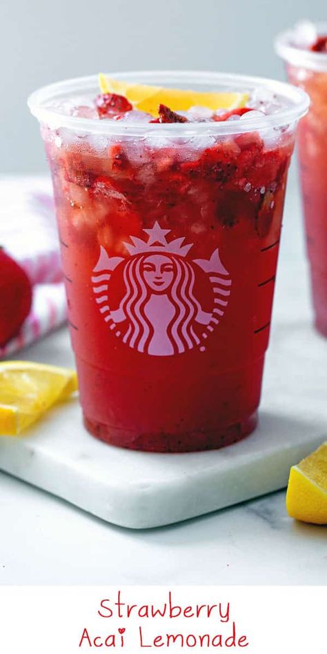 Acai Lemonade Starbucks, Starbucks Strawberry Refresher, Strawberry Acai Lemonade, Acai Lemonade, Starbucks Strawberry Acai Refresher, Strawberry Acai Refresher, Homemade Lemonade Recipes, Starbucks Strawberry, Strawberry Acai