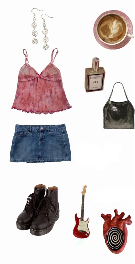 Short Flowy Skirt Outfit, Flowy Denim Skirt, Flowy Tops Outfit, Short Flowy Skirt, Flowy Skirt Outfit, Pink Flowy Top, Doc Martens Style, Denim Skirt Outfits, Short Denim Skirt