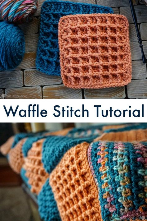 Motifs Granny Square, Crochet Waffle Stitch, Textured Crochet, Confection Au Crochet, Dishcloth Crochet Pattern, Crochet For Beginners Blanket, Crochet Granny Square Blanket, Waffle Stitch, Stitch Tutorial