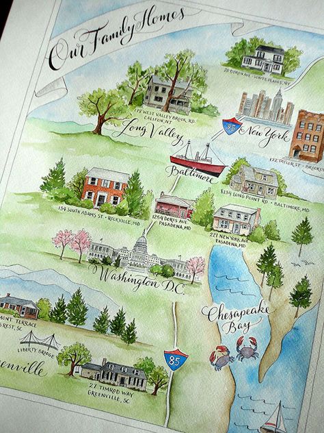 Artistic Maps Illustrations, Map Art Illustration, Watercolour Map, Elegant Illustration, Custom Wedding Map, Wedding Invitation Elegant, Destination Wedding Invitation, Map Watercolor, Sketch Note