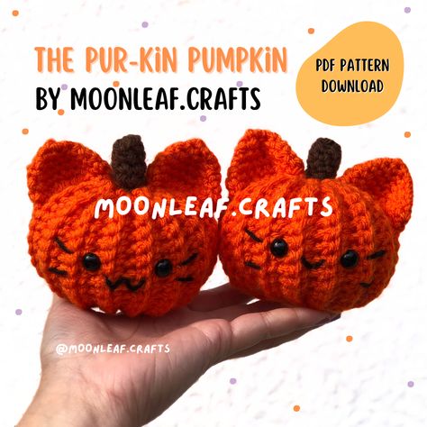 Available on ETSY, RIBBLR, RAVELRY AND KO-FI! Crochet Pour Halloween, Halloween Amigurumi, Chat Crochet, Fall Crochet Patterns, Cat Crochet, Pumpkin Cat, Crochet Mignon, Crochet Halloween, Halloween Crochet Patterns