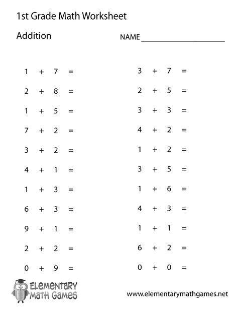 First Grade Simple Addition Worksheet Printable Math Problems For Kids, Addition Worksheets First Grade, Easy Math Worksheets, Printable Multiplication Worksheets, Fun Math Worksheets, Easy Math, Math Addition Worksheets, First Grade Math Worksheets, Free Printable Math Worksheets