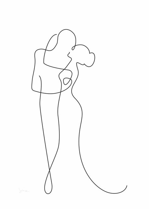 Lovers Line Drawing, Couple Dancing Line Art, Minimal Love Art, Line Art Person, Outline Drawings Simple, Couple Outline Art, One Line Art Easy, Line Art Drawings Couple, Kiss Doodle