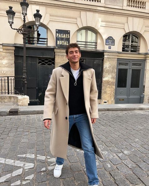 Nathan Joseph Graff (@iamnathangraff) posted on Instagram: “If you wanna meet up, you know where to find me #PalaisRoyalForLife #NoOriginality” • Apr 7, 2022 at 5:08pm UTC Mens Beige Overcoat Outfit, Men Winter Outfits Old Money, Outfit Frio Hombre, Paris Men Outfit, Camel Coat Outfit Men, Smart Business Casual Men, Stylish Casual Outfits For Men, Madrid Winter, Oversized Coat Outfit