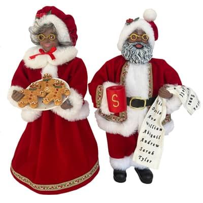 Mr And Mrs Claus, Red Outfits, Santas Coming, Santa's Workshop, Black Santa, Long Night, Polyester Resin, Outdoor Holiday Decor, Holiday Store