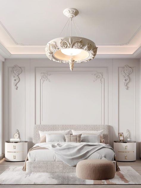 Bring elegance and sophistication to any room with the Artistic Carved Plaster Chandelier. This stylish statement piece is expertly crafted from durable metal and carved plaster and offers a minimalist design that will bring a modern look to your home. Upgrade your decor today with this chic chandelier. 
 If you have any questions about our products, please contact us and we will reply to you within 24 hours. 
 Product Size 
 S ize: Dia 60cm x H 20cm /   23.6  x H 7.9 
 S ize: Dia 80cm x H 20cm /   31.5  x H 7.9 
 
 Details  
 Materials: Plaster , Acrylic , Metal . 
 Light source: Integrated LED (LED lights are fully built into the fixture and cannot be replaced). 
 Kelvin range: Warm Light (3000K), Neutral Light (4000K), Cool Light (6000K) 
 Voltage: AC 110-240V. 
 Mountin   Ceiling. 
 Mo Plaster Chandelier, Classical Bedroom, Chic Chandelier, Decorative Leaves, Chandelier Decor, Color Changing Lights, Chandelier Floor Lamp, Chic Bedroom, Ceiling Chandelier