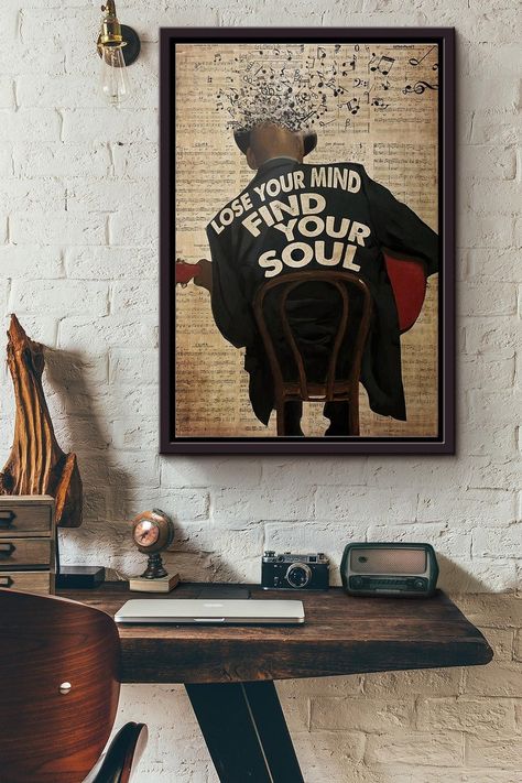 Lose Your Mind Find Your Soul Poster Framed Matte Canvas, Jazz Artist Canvas Hanging Prints, Music Lovers Wrapped Canvas Gift Idea - Etsy Soul Poster, Find Your Soul, Shapes Typography, Jazz Artists, Dorm Posters, Black Art Painting, Lose Your Mind, Subtle Elegance, Minimalist Designs