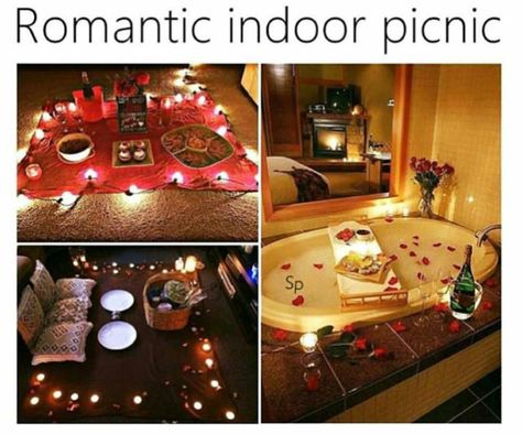 Romantic indoor picnic Romantic Dinner At Home Decorations Diy, Indoor Picnic Date, Romantic Home Dates, Romantic Room Surprise, Romantic Dinner Decoration, Night Picnic, Creative Date Night Ideas, Birthday Decorations At Home, Indoor Picnic