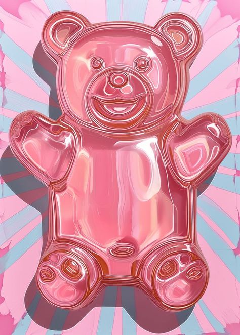 Pink gummy bear illustration with a matte, anti-gloss look, playful and chic candy art in booru style, perfect for Pinterest collections focused on non-reflective and textured art pieces, unique and adorable sugar-inspired graphics for fun and creative pinners. Gummy Bear Illustration, Girly Graphics, Sweet Drawings, Bear Paintings, Zine Design, Pink Xmas, Bear Drawing, Bear Illustration, Bear Wallpaper