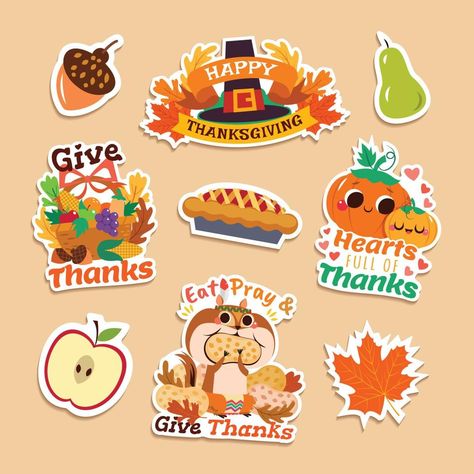 Happy Thanksgiving Sticker Set Thanksgiving Stickers Free Printable, Thanksgiving Illustration, Thanksgiving Stickers, Thanksgiving Clip Art, Thanksgiving Crafts Preschool, Crafts Preschool, Thanksgiving Printables, Food Stickers, Free Graphics