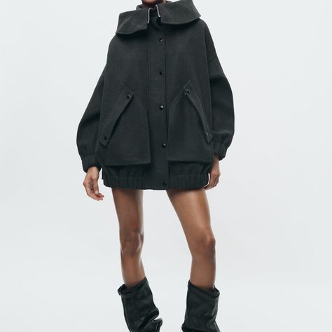 Zara Zw Collection Oversized Parka M/L Size.New With Tags Off White Blazer, Oversized Parka, Faux Fur Wrap, Drape Jacket, Oversized Outfit, Kimono Duster, Velvet Suit, Quilted Puffer Jacket, Wrap Jacket