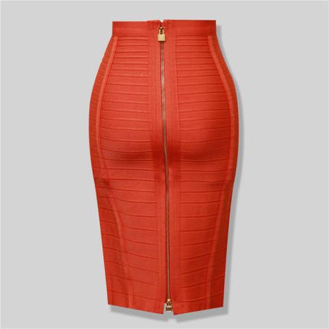 Summer Pencil Skirts, Bodycon Pencil Skirt, Orange Skirt, Bandage Skirt, Zipper Skirt, Womens Pencil Skirts, Beautiful Skirts, Dress Silhouette, Body Con Skirt