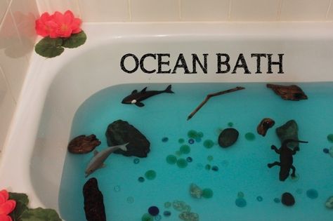 Ocean Bath Toddler Sensory Bins, Toddler Themes, Creative Kids Rooms, Jungle Theme Birthday, Toddler Bath, Painting Birthday, Toddler School, Kids Birthday Themes, Daycare Activities