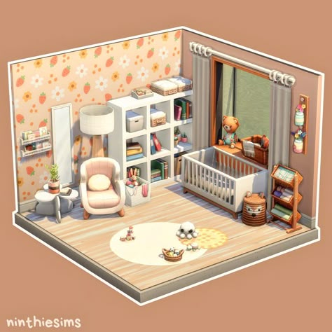 Base Game Nursery Sims 4, Cute Sims 4 Rooms No Cc, Sims 4 Entry Way Ideas No Cc, Sims Nursery Base Game, Aesthetic Sims 4 House Interior, Nursery Ideas Sims 4, Sims 4 Infant Room No Cc, Sims Build Hacks, Sims 4 Maxis Match Nursery