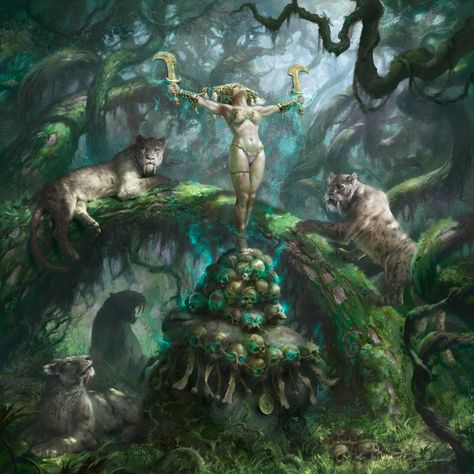 ArtStation - Tanit, Goddess of the Jungle Artemis Goddess, Jungle Illustration, Fantasy Forest, Mystical World, Mother Goddess, Fantasy Races, Dungeons And Dragons Characters, Goddess Art, Medieval Art