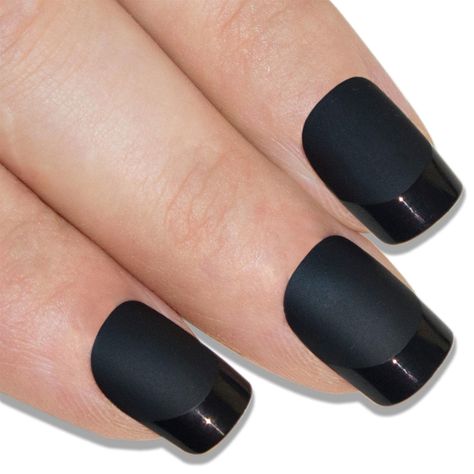 PRICES MAY VARY. Create an air of glamorous intrigue with our timelessly chic Matte Black nail set, finished off with a stylishly glossy tip. This couture inspired noir design has been finished to perfection in crisp, pristine matte to infuse your look with just the right hint of edgy cool. What’s more, these squovals are so versatile you can wear them with everything - whether you're doing the 9-5 at the office, or just hanging out for cocktails with the girls. Bling Art Matte Finish: Our matte French Manicure Gel, Bling Nail Art, Matte Gel, Matte Black Nails, Squoval Nails, Manicure Gel, Nail Pops, Popular Nails, Nail Length