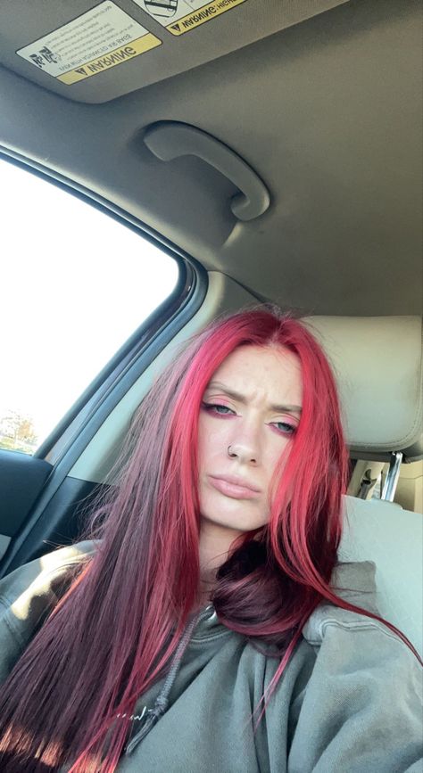 Dark Red Hair With Light Red Money Piece, Red Hair And Money Piece, Dark Red Hair With Money Piece, Red Money Piece Hair Brunette, Money Piece Hair Red, Red Hair With Money Piece, Red Money Piece Hair, Red Money Piece, Ruby Red Hair