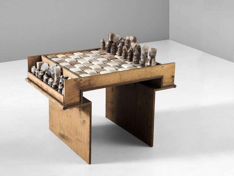 For Sale on 1stdibs - Chess game, in ceramic and wood, Italy, 1950s Exceptional game of chess. The birch plywood table holds the ceramic chess board and pieces. The wooden table Ceramic Chess Board, Ceramic Chess Set, Diy Chess Set, Chess Board Table, Plywood Table, Chess Boards, Wooden Step Stool, Wood Chess Set, Check Mate