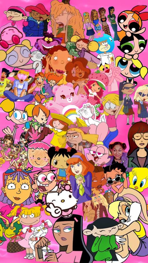 2000 Cartoon Tattoo, 90’s Cartoon, Nickelodeon 90s Wallpaper, Cartoon Collage Wallpaper, Early 2000s Background, 2000s Cartoons Aesthetic, 2000s Cartoon Characters, Early 2000s Aesthetic Wallpaper, 90s Cartoon Art