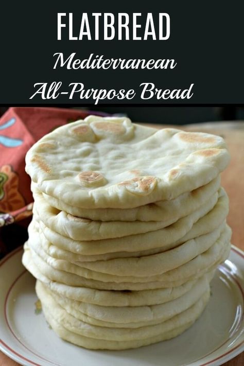 Flatbread is a Mediterranean all-purpose flatbread you can use as an appetizer, a wrap, or just as a side with your meal. Easy and delicious you can make it ahead and freeze. #flatbread, #pocketless_bread, #Mediterranean_bread, #all_purpose_bread, #pocketless_pita, #yeast_bread, #appetizer_bread, #allourway Mediterranean Bread, Appetizer Bread, Mediterranean Flatbread, Resepi Roti, Easy Flatbread, Flatbread Recipes, Bread Appetizers, Flat Bread, Yeast Bread