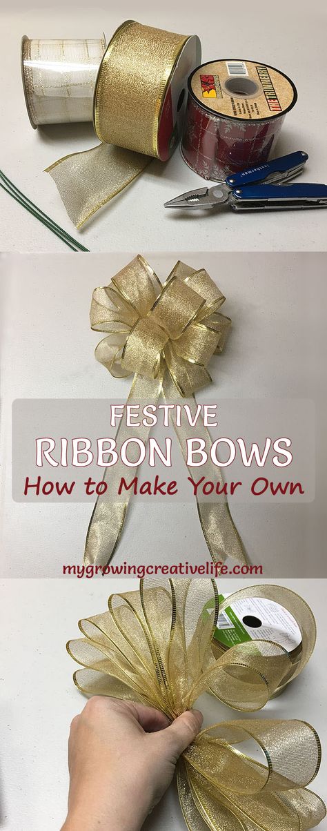 How to Make Ribbon Bows Julkransar Diy, How To Make A Ribbon Bow, Bow Making Tutorials, Christmas Bows Diy, Homemade Bows, Buat Pita, Fancy Bows, Christmas Tree Bows, Bows Diy Ribbon