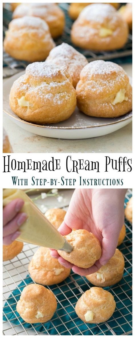 Pate A Choux Recipe, Cream Puffs Recipe Easy, Choux Recipe, Resep Puff Pastry, Homemade Cream Puffs, Cream Puffs Easy, Easy Brownie, Eclair Recipe, Cream Puff Recipe