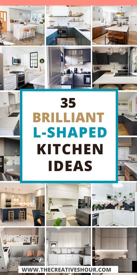 Discover inspiring L-shaped kitchen designs with island layouts, perfect for modern interior design. Explore ideas for cabinets, seating, and floorplans to transform your space into a stylish haven for diner family rooms. L Cabinet Kitchen, Modern Semi Open Kitchen Design, L Shaped Kitchen Wood Cabinets, Best Kitchen Layouts L Shaped, Open Plan Kitchen Layout Ideas, L Shaped Kitchen With Island Sink, Kitchen With U Shaped Island, Farmhouse Kitchen L Shape, Island For L Shaped Kitchen