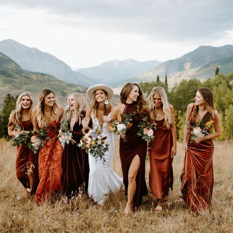 Burnt Orange Bridesmaid Dresses, Women Standing, Fall Wedding Bridesmaids, Rust Bridesmaid Dress, Orange Bridesmaid, Fall Bridesmaids, Orange Bridesmaid Dresses, Bridesmaid Dresses Boho, Floral Bridesmaid Dresses