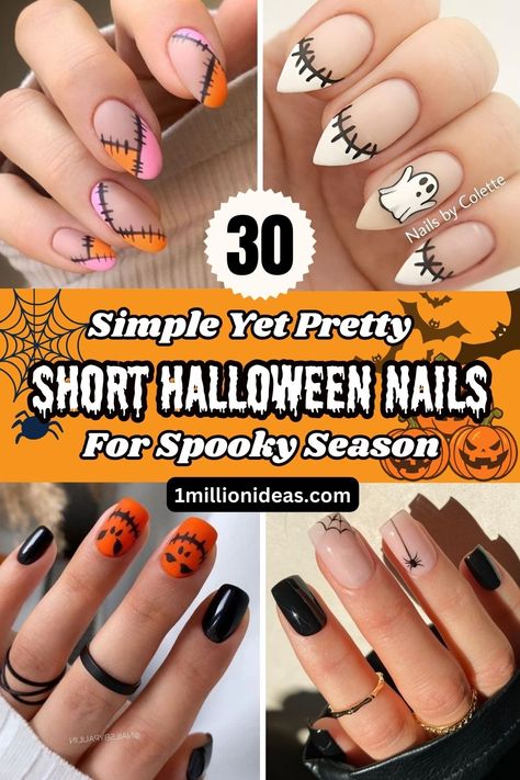 30 Simple Yet Pretty Short Halloween Nails For Spooky Season Halloween Nail Ideas Easy, Short Halloween Nails, Easy Halloween Nails Design, Halloween Nail Art Easy, Halloween Nails Diy, Holloween Nails, Halloween Manicure, Halloween Nails Easy, Cute Halloween Nails