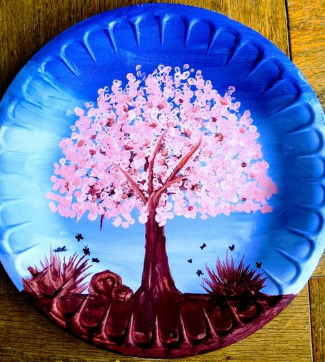 Cherry blossom painting,
DIY Paper plate painting,
One use plate painting, acrylic painting. Paper Plates Painting Ideas, Paper Plate Painting Ideas, Ear Buds Painting, Painting On Plates Acrylic, Paper Plate Painting, Drawing Umbrella, Paper Plate Art, Summer Camp Art, Clock Drawings