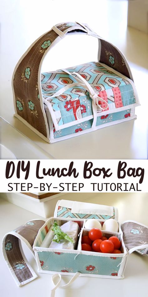 Bento Bag ~ Lunch Bag Tutorial & Pattern Lunch Box Sewing Pattern, Lunch Box Pattern, Lunch Bag Tutorials, Diy Lunchbox, Bento Lunch Bag, Diy Pouch Tutorial, Puff Quilt Tutorial, Box Bag Tutorial, Bag Free Pattern