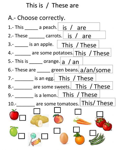 This These Worksheets, This Is These Are Worksheet, A An Worksheet, Is Are Worksheet, Materi Bahasa Inggris, Reading Comprehension For Kids, Kids Worksheet, English Grammar Exercises, English Worksheets For Kindergarten