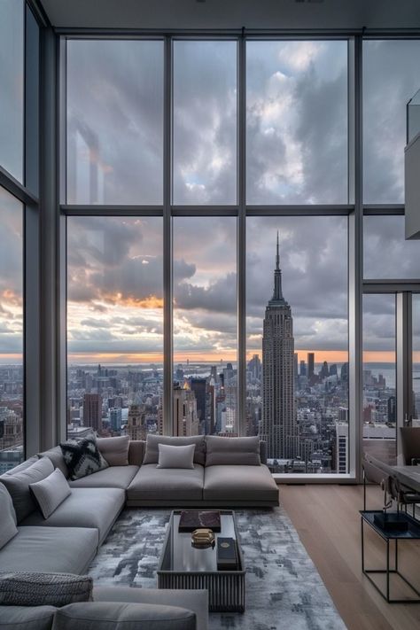 Condo With City View, Cool Apartments Modern, Nyc Appartement Aesthetic, Nyc Penthouse Bedroom, Apartment With View, Ny Penthouse, Dream Penthouse, Penthouse Aesthetic, Appartement New York