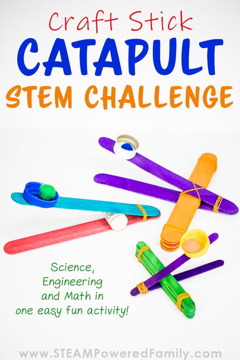 Stem Activities For Early Years, Catapult Stem Challenge, Stem Catapult, Stem For Preschoolers, Kids Engineering Projects, Preschool Stem Activities, Build A Catapult, Catapult For Kids, Popsicle Stick Catapult